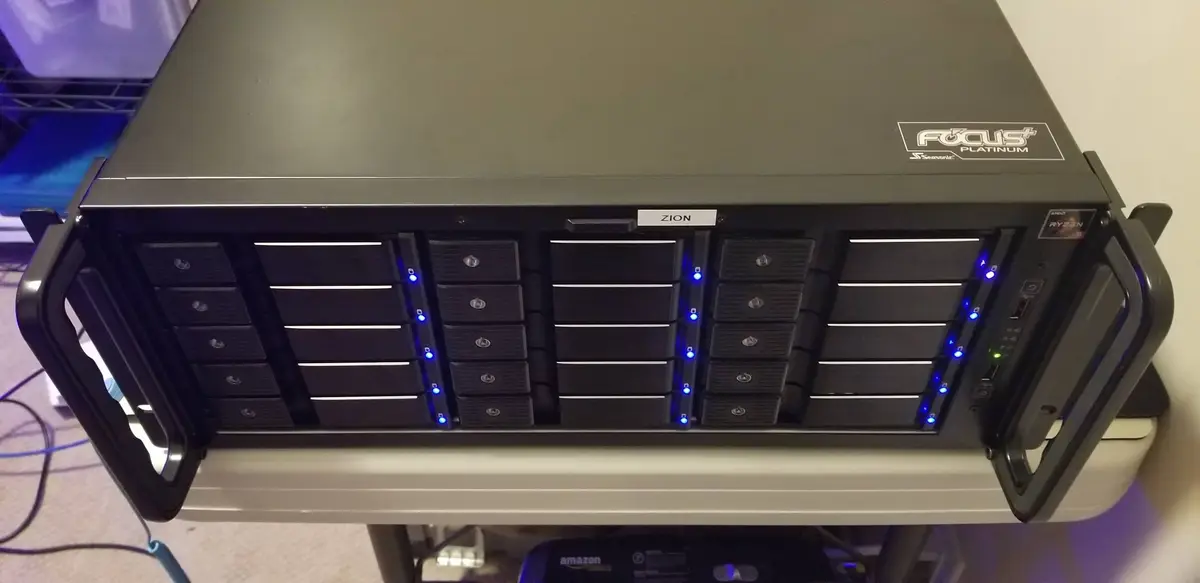 Completed Zion rackmount storage server with fifteen hot-swap drive bays
